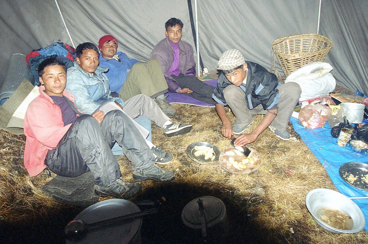 311 Cook Tent At Annapurna North Base Camp - Ang Phuri Sherpa, Dhan Bahadur Tamang, Gyan Tamang, Ram Bahadar Tamang, and Dhansing